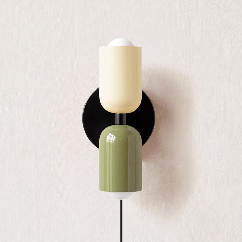 Modern Double Plug In Wall Sconce with Colorful Metal Glass Shades Dual Light Fixture