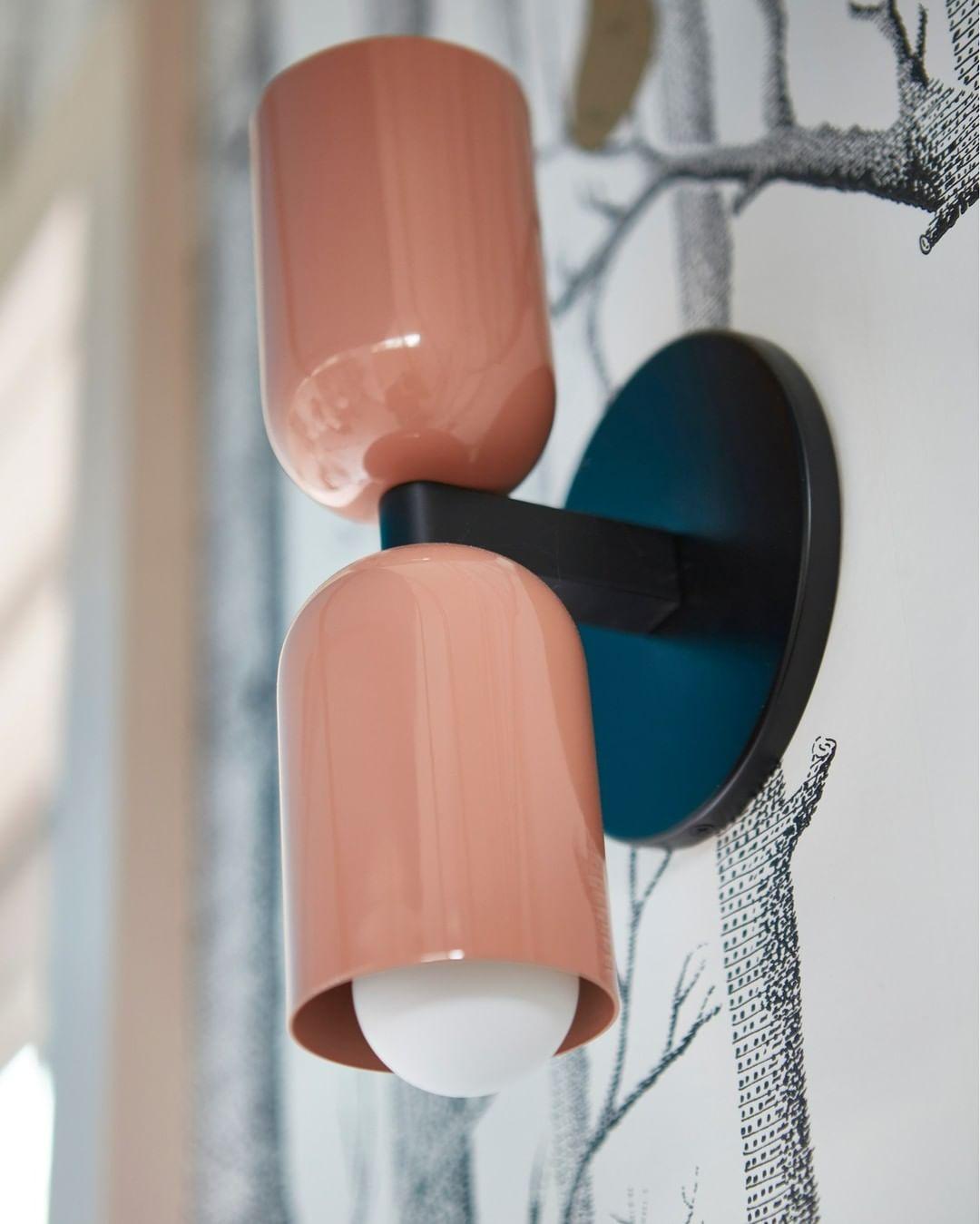 Modern Double Plug In Wall Sconce with Colorful Metal Glass Shades Dual Light Fixture