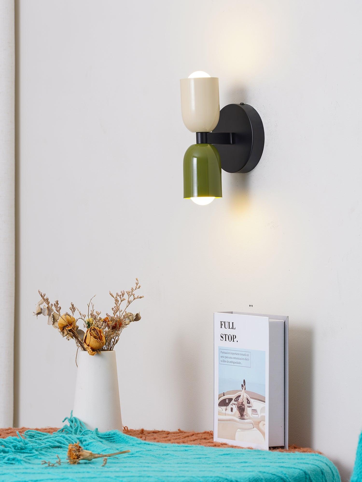 Modern Double Plug In Wall Sconce with Colorful Metal Glass Shades Dual Light Fixture