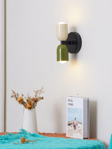 Modern Double Plug In Wall Sconce with Colorful Metal Glass Shades Dual Light Fixture