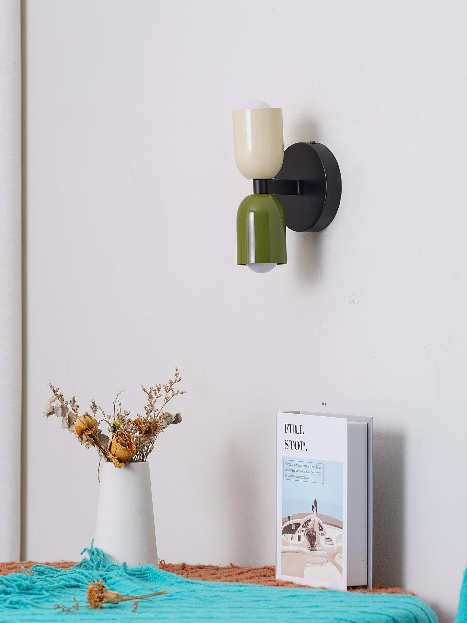 Modern Double Plug In Wall Sconce with Colorful Metal Glass Shades Dual Light Fixture