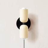 Modern Double Plug In Wall Sconce with Colorful Metal Glass Shades Dual Light Fixture