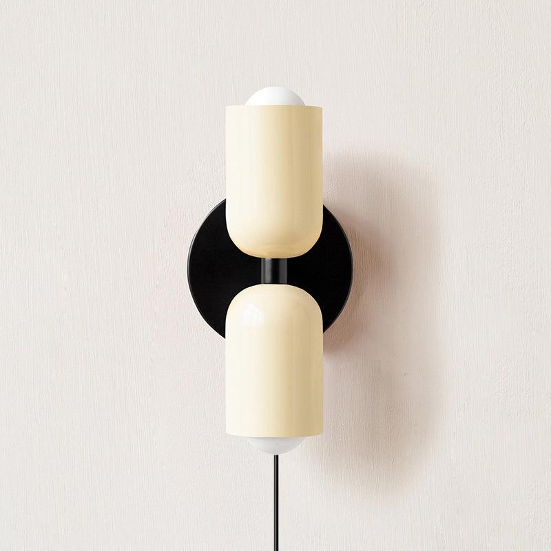 Modern Double Plug In Wall Sconce with Colorful Metal Glass Shades Dual Light Fixture