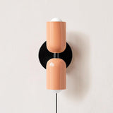 Modern Double Plug In Wall Sconce with Colorful Metal Glass Shades Dual Light Fixture