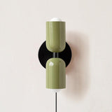 Modern Double Plug In Wall Sconce with Colorful Metal Glass Shades Dual Light Fixture