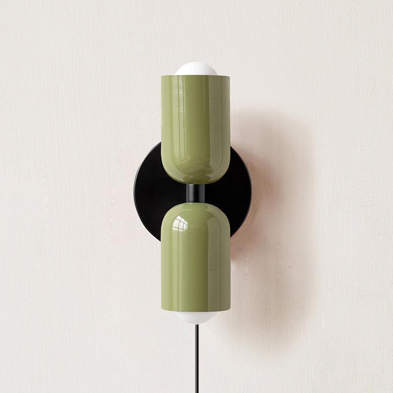 Modern Double Plug In Wall Sconce with Colorful Metal Glass Shades Dual Light Fixture