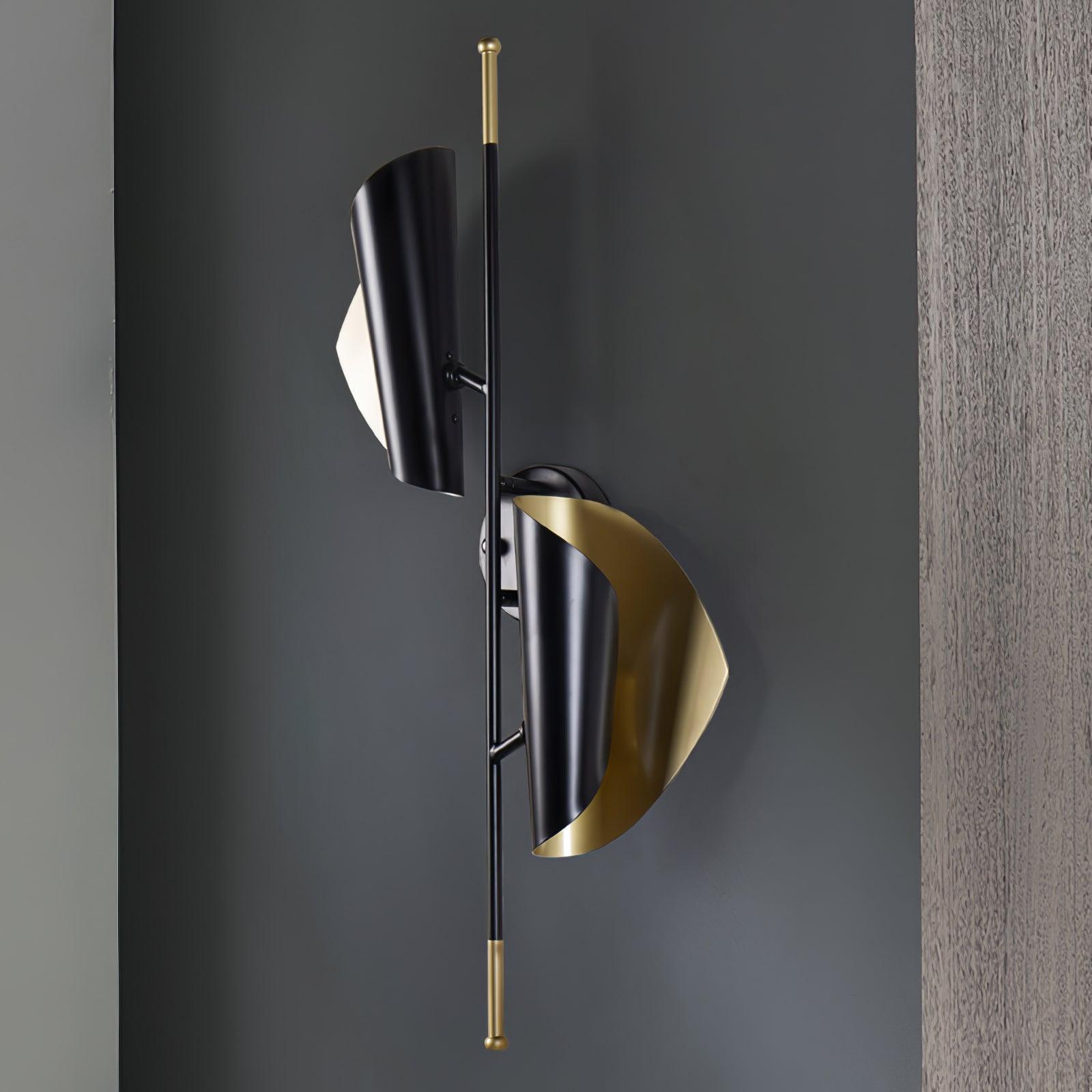 Modern Double Shade Metal Wall Sconce with Adjustable Rotation in Black and Gold