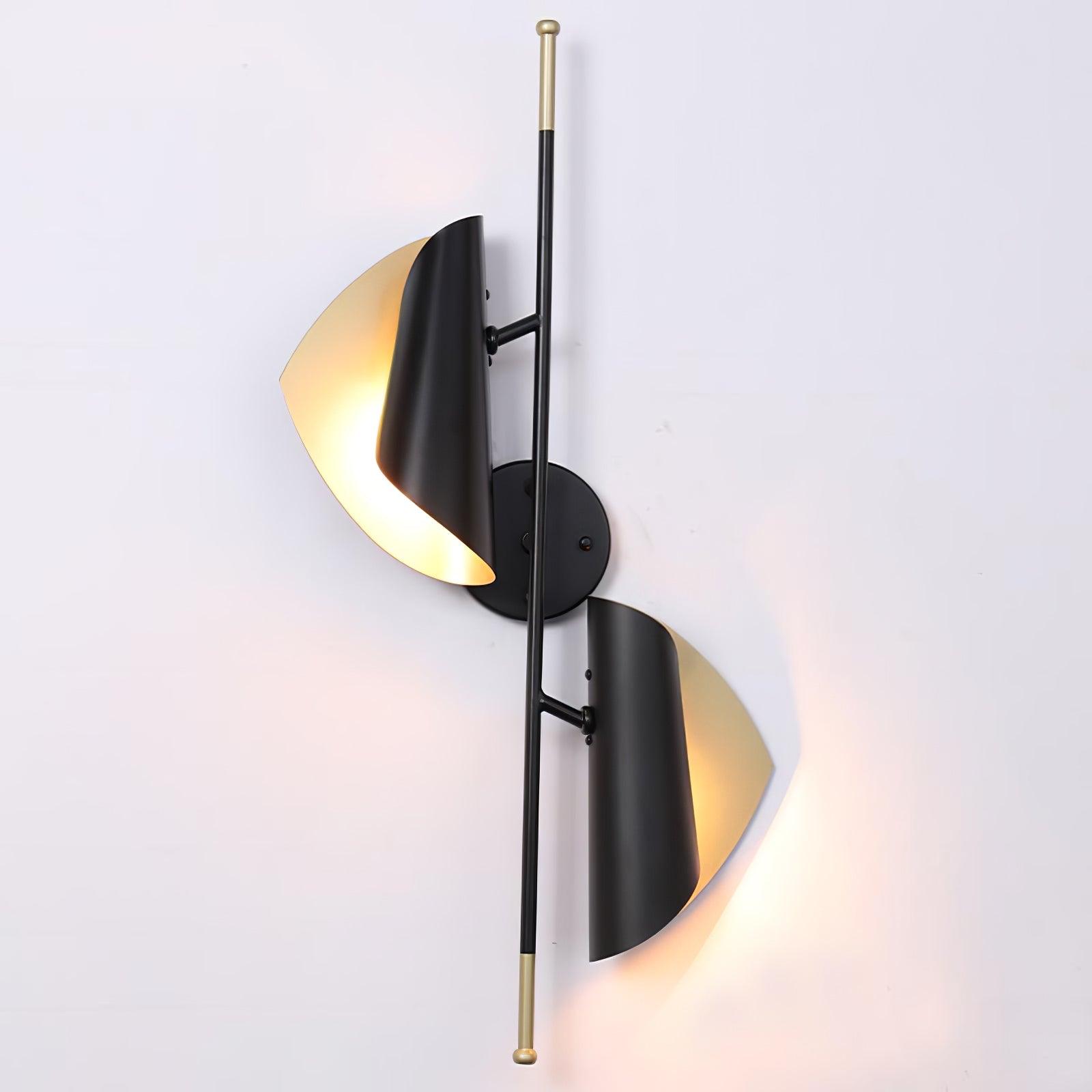 Modern Double Shade Metal Wall Sconce with Adjustable Rotation in Black and Gold