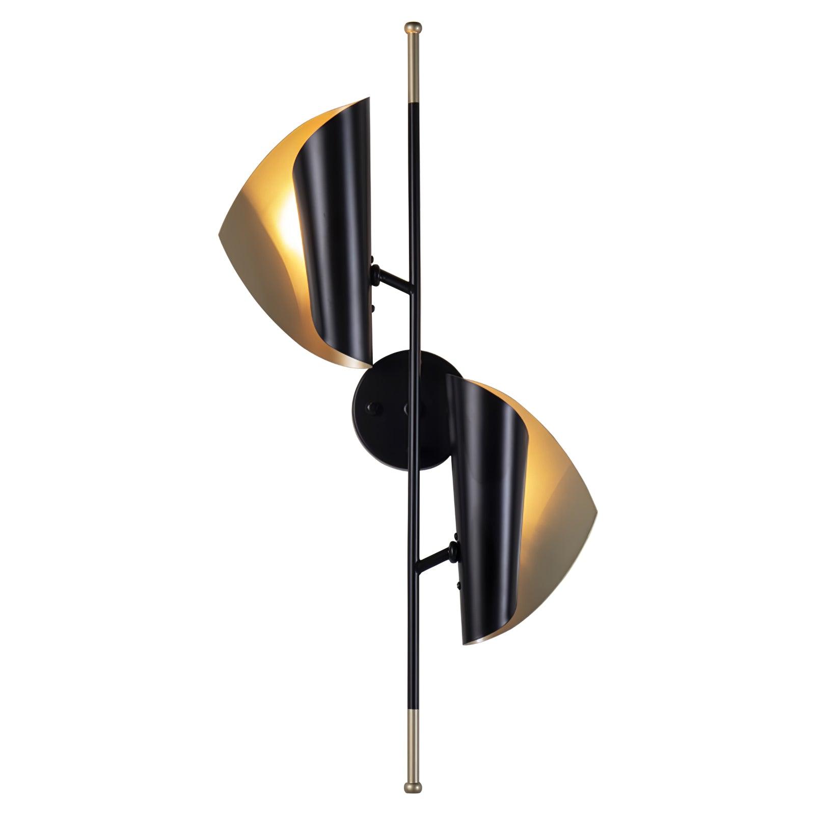 Modern Double Shade Metal Wall Sconce with Adjustable Rotation in Black and Gold
