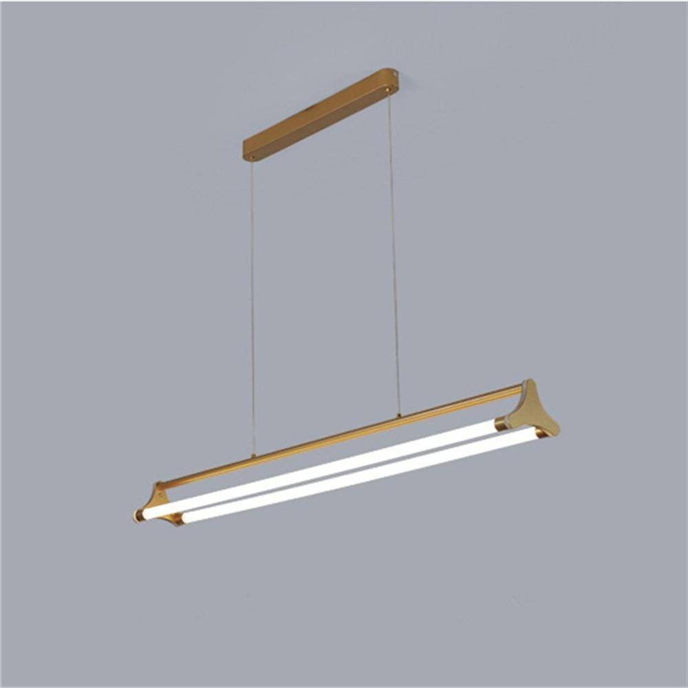 Modern Double Strip LED Pendant Light Gold Metal Linear Chandelier for Kitchen Island and Dining Room