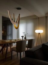 Modern Double U Shaped Wood LED Pendant Light for Dining Room and Office