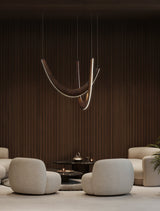 Modern Double U Shaped Wood LED Pendant Light for Dining Room and Office