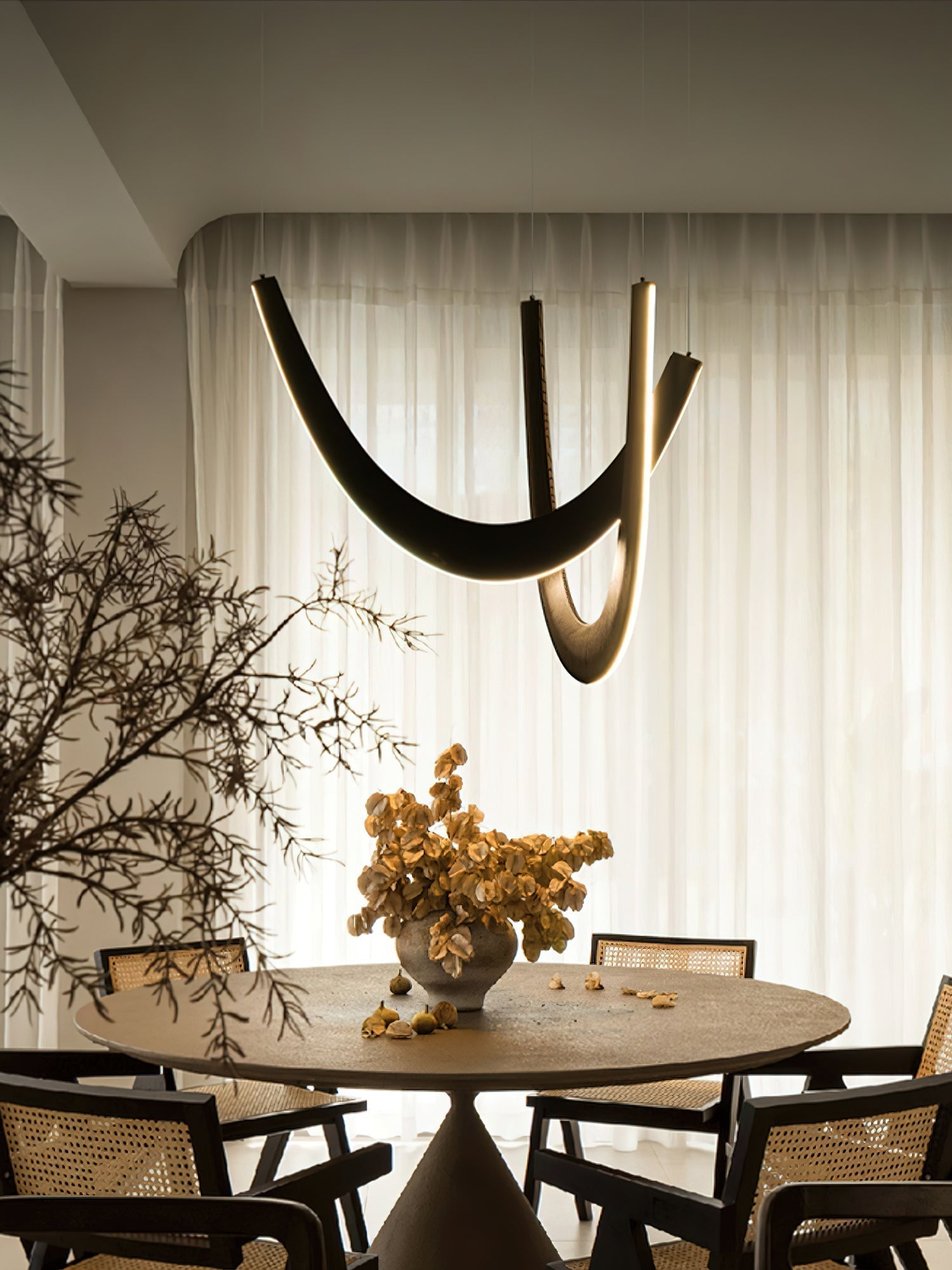 Modern Double U Shaped Wood LED Pendant Light for Dining Room and Office