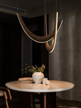 Modern Double U Shaped Wood LED Pendant Light for Dining Room and Office