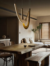 Modern Double U Shaped Wood LED Pendant Light for Dining Room and Office