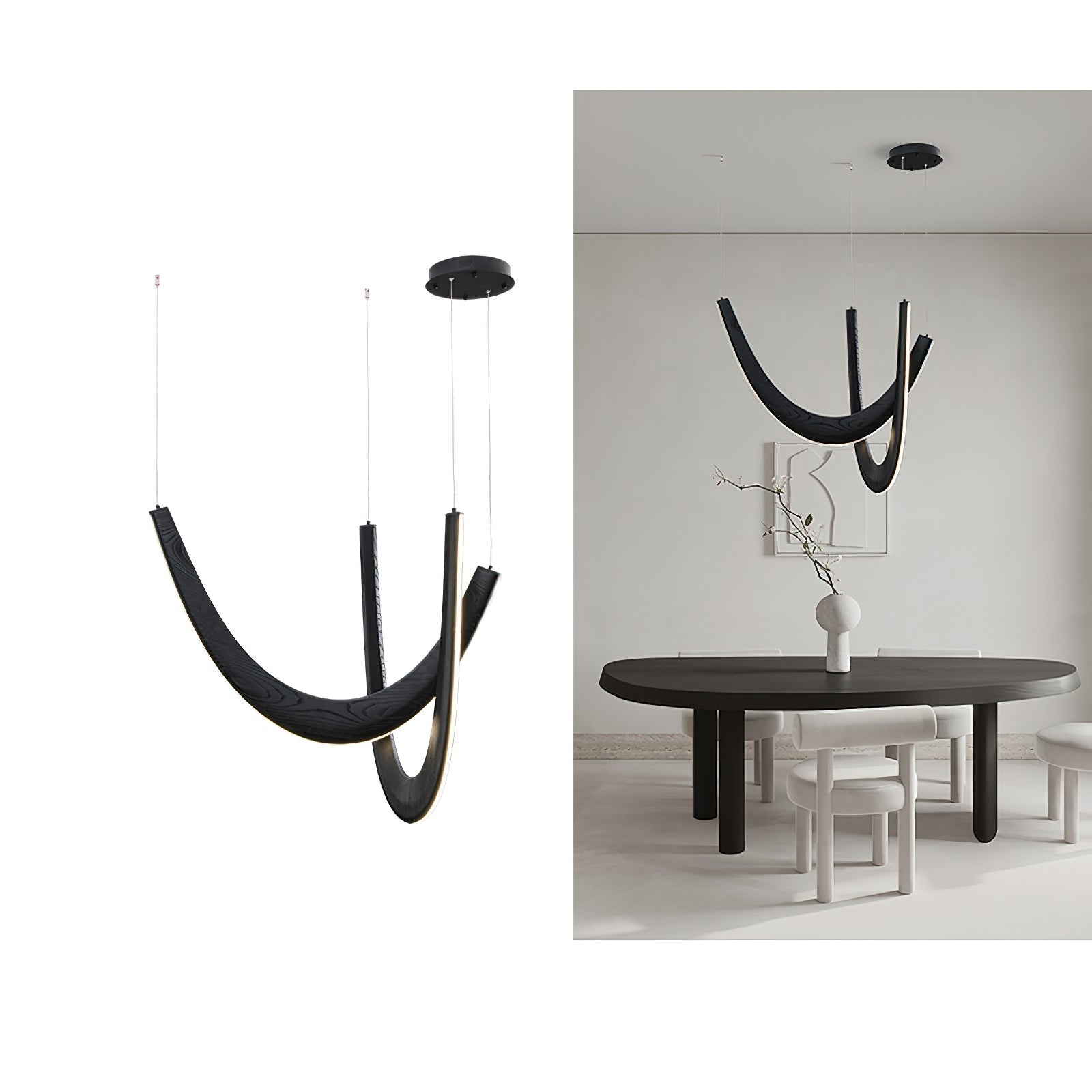 Modern Double U Shaped Wood LED Pendant Light for Dining Room and Office