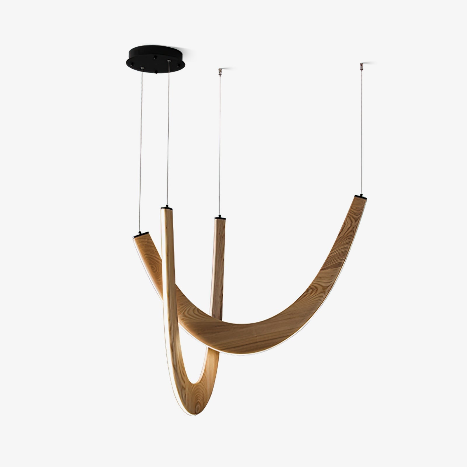 Modern Double U Shaped Wood LED Pendant Light for Dining Room and Office