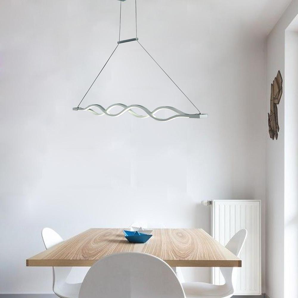 Modern Double Wave LED Pendant Light White Finish Kitchen Island Chandelier for Dining Room