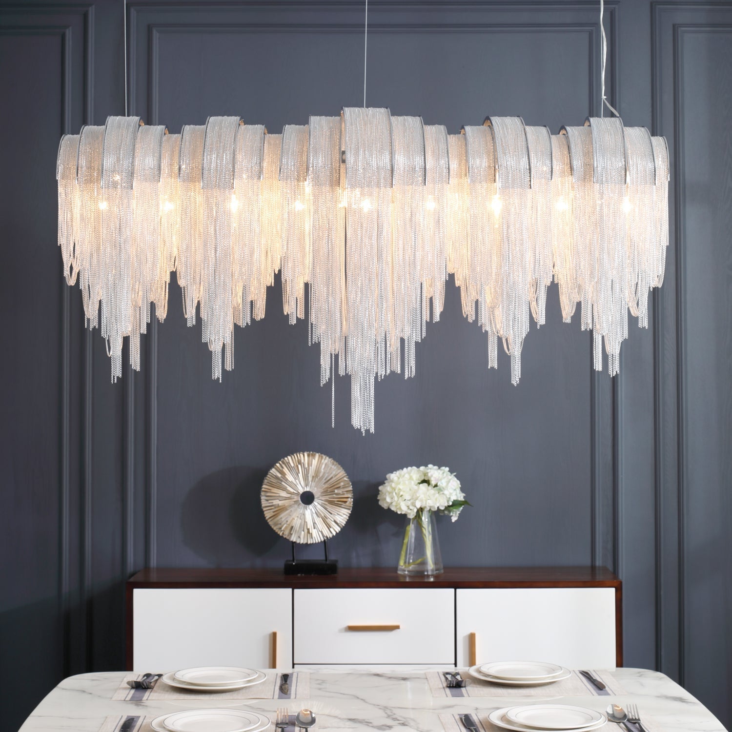 Modern Draped Metal Chain Chandelier LED Gasolier Lighting in Rose Gold and Chrome
