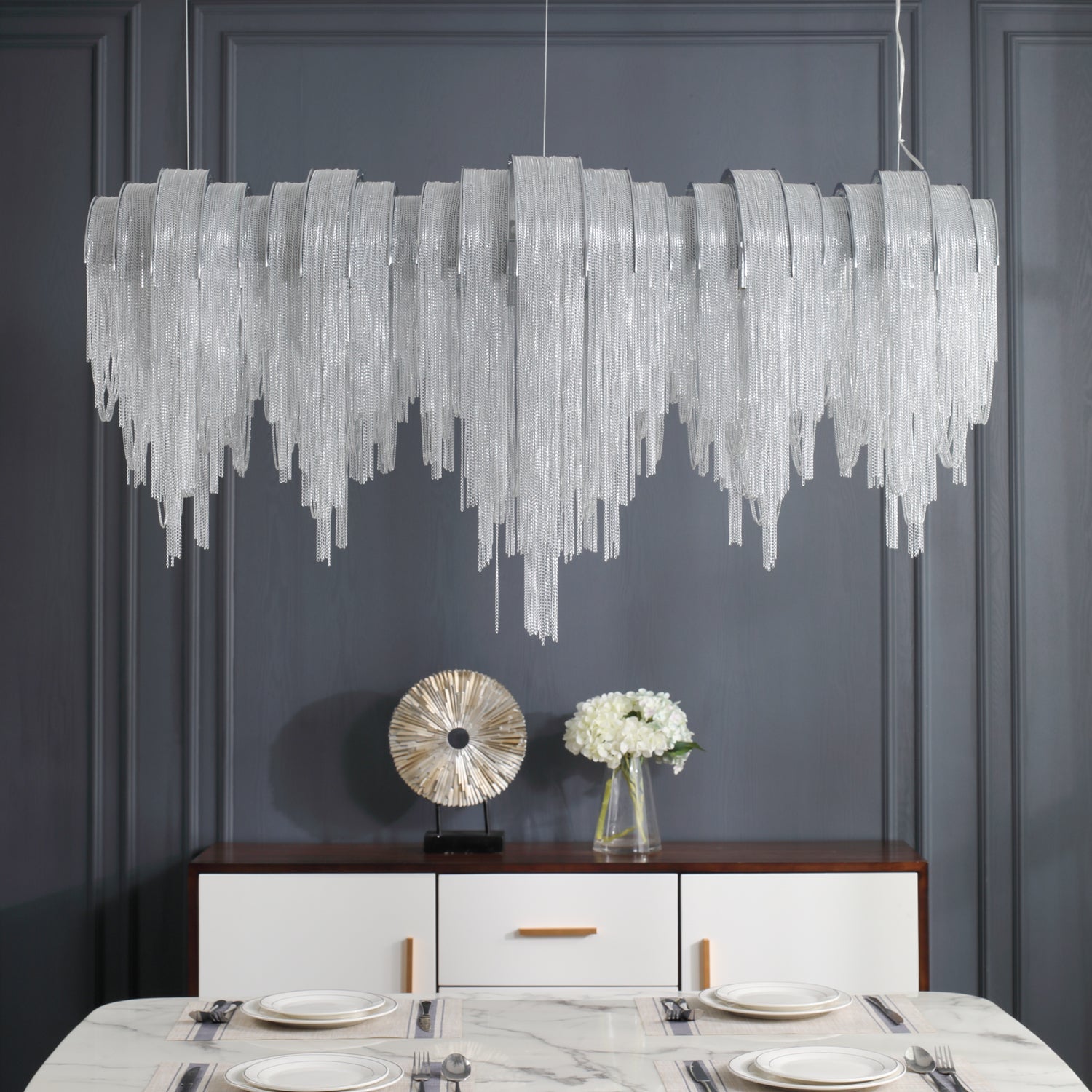 Modern Draped Metal Chain Chandelier LED Gasolier Lighting in Rose Gold and Chrome