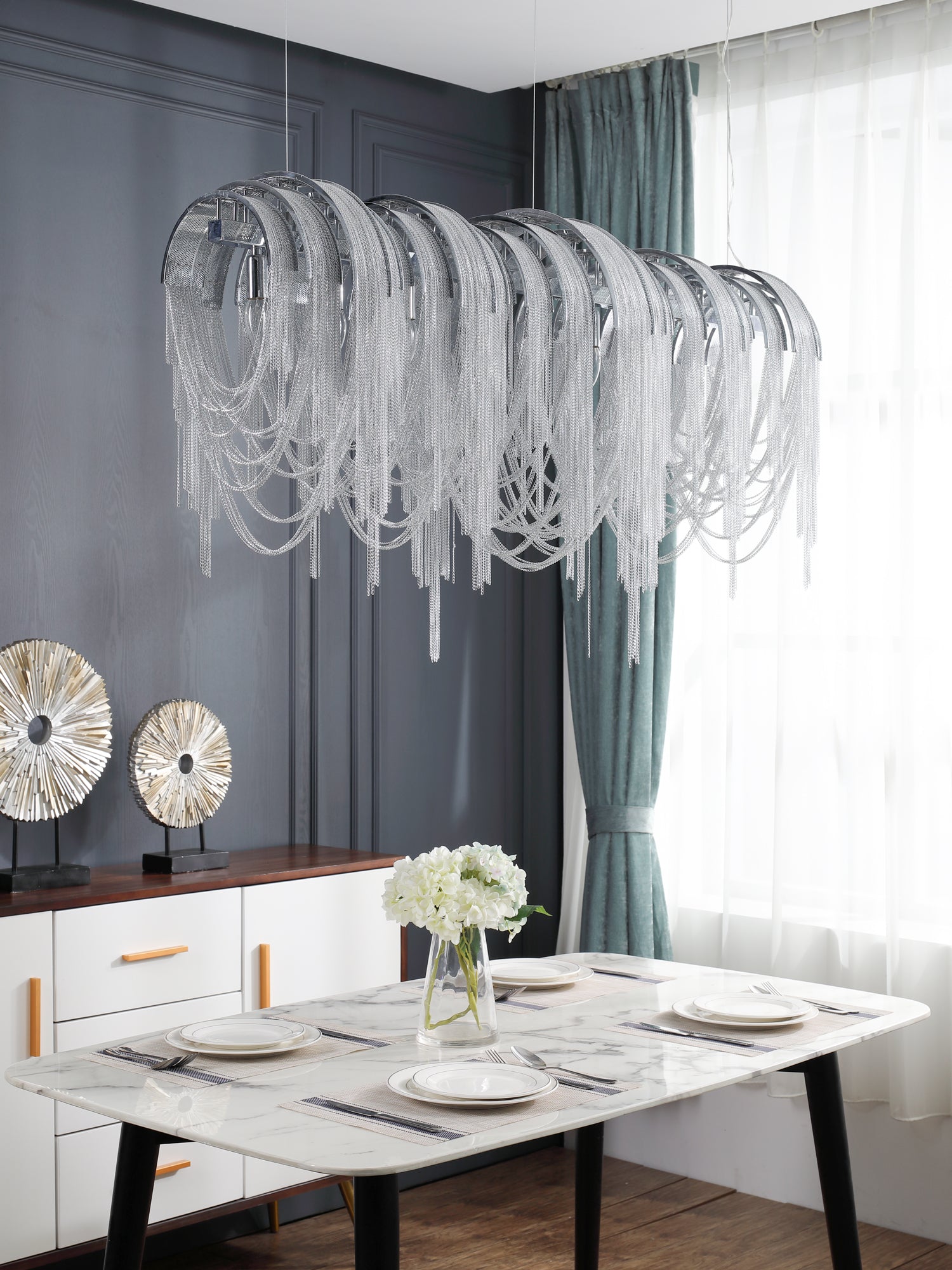 Modern Draped Metal Chain Chandelier LED Gasolier Lighting in Rose Gold and Chrome
