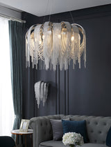 Modern Draped Metal Chain Chandelier LED Gasolier Lighting in Rose Gold and Chrome
