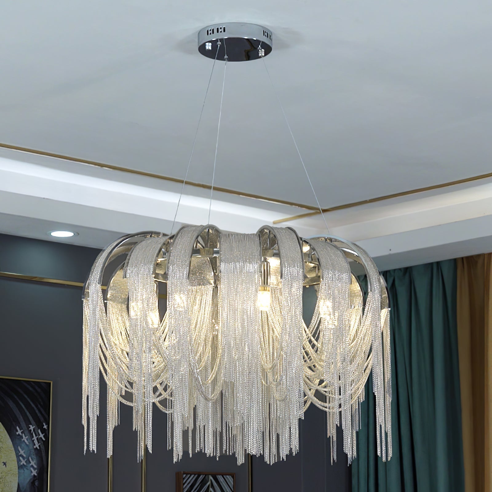 Modern Draped Metal Chain Chandelier LED Gasolier Lighting in Rose Gold and Chrome