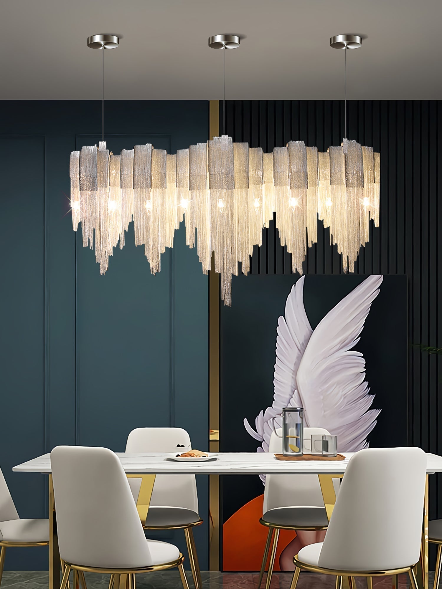 Modern Draped Metal Chain Chandelier LED Gasolier Lighting in Rose Gold and Chrome