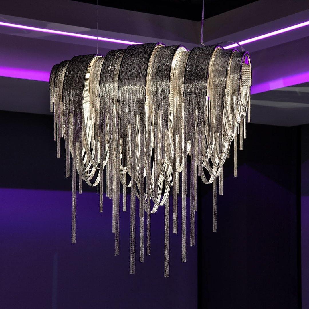 Modern Draped Metal Chain Chandelier LED Gasolier Lighting in Rose Gold and Chrome