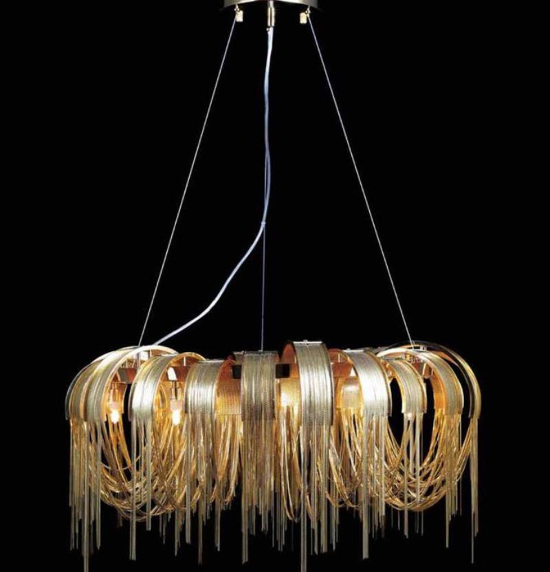 Modern Draped Metal Chain Chandelier LED Gasolier Lighting in Rose Gold and Chrome