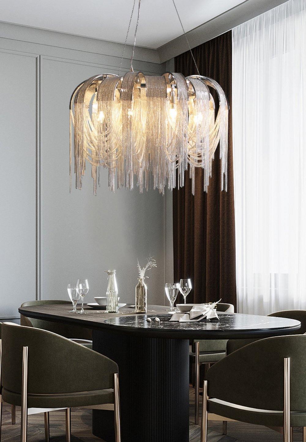 Modern Draped Metal Chain Chandelier LED Gasolier Lighting in Rose Gold and Chrome