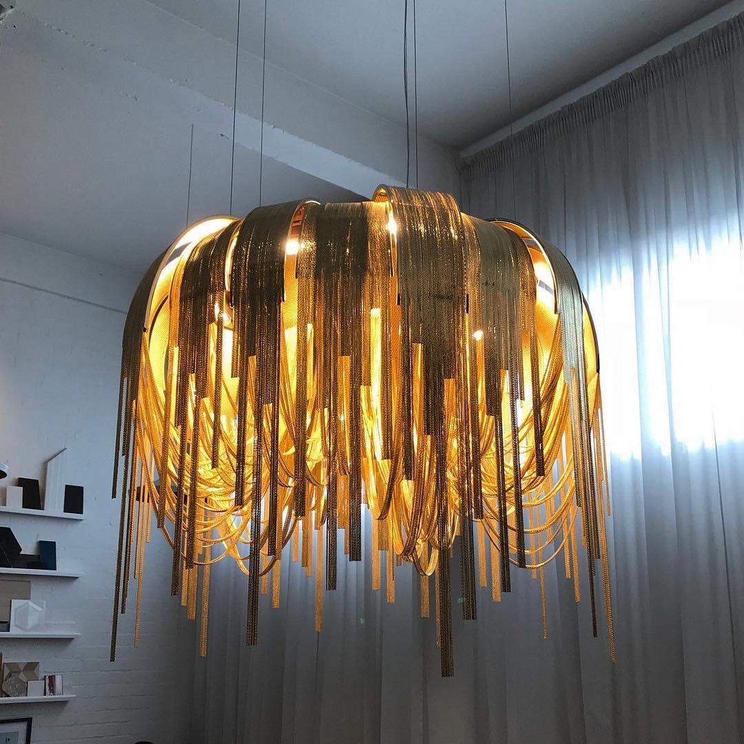Modern Draped Metal Chain Chandelier LED Gasolier Lighting in Rose Gold and Chrome