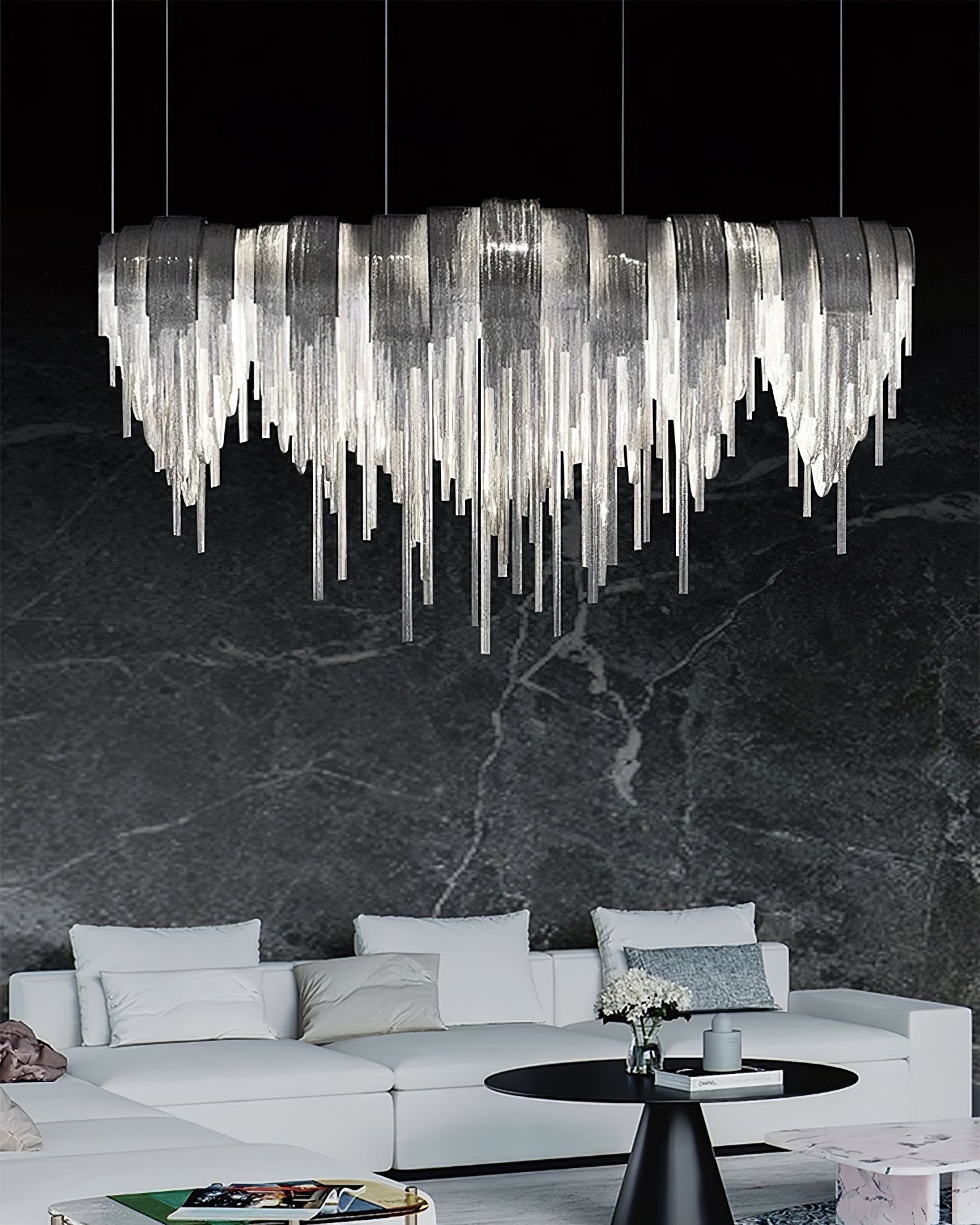 Modern Draped Metal Chain Chandelier LED Gasolier Lighting in Rose Gold and Chrome