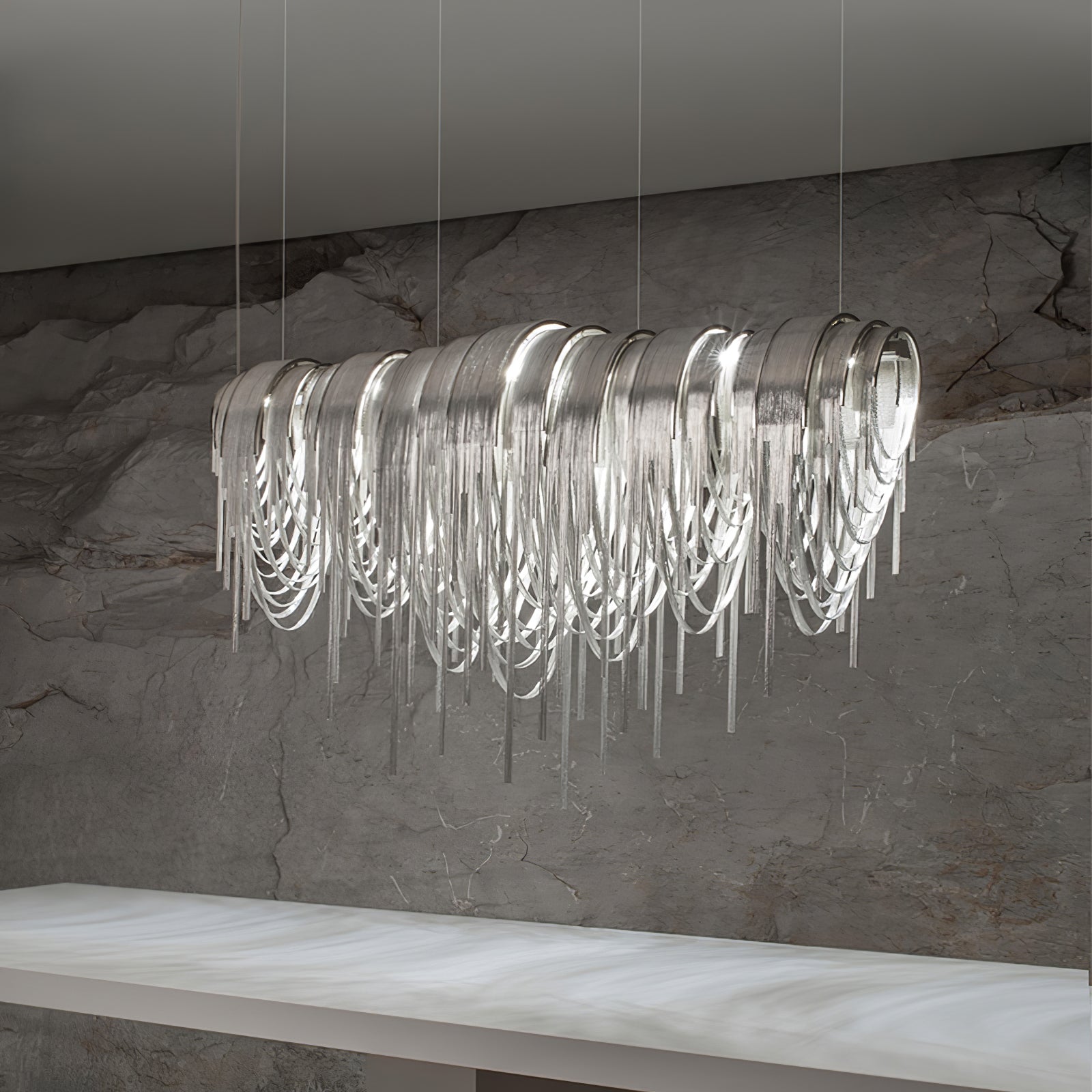 Modern Draped Metal Chain Chandelier LED Gasolier Lighting in Rose Gold and Chrome