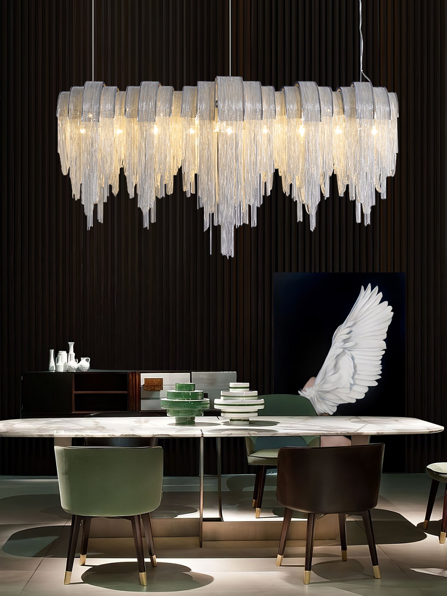 Modern Draped Metal Chain Chandelier LED Gasolier Lighting in Rose Gold and Chrome