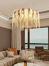 Modern Draped Metal Chain Chandelier LED Gasolier Lighting in Rose Gold and Chrome