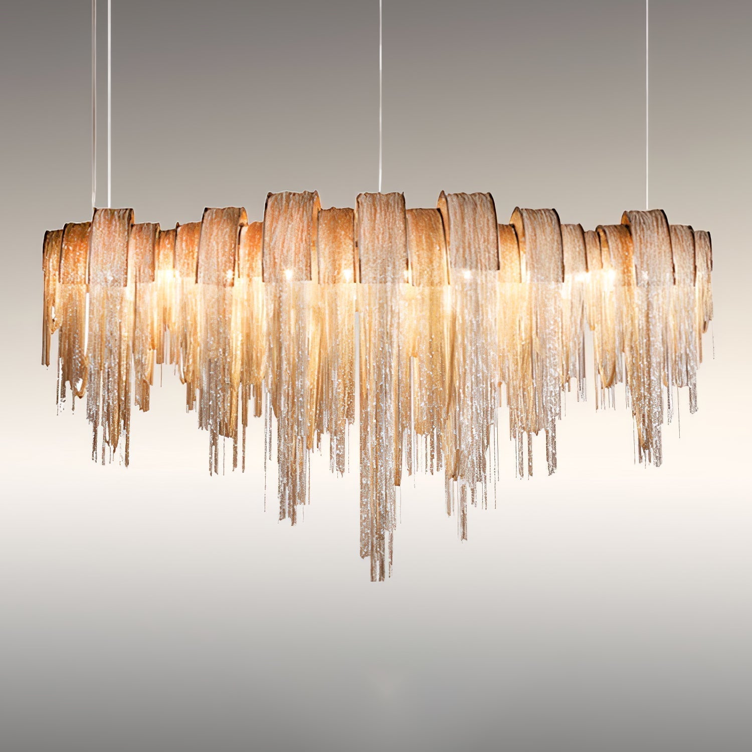 Modern Draped Metal Chain Chandelier LED Gasolier Lighting in Rose Gold and Chrome