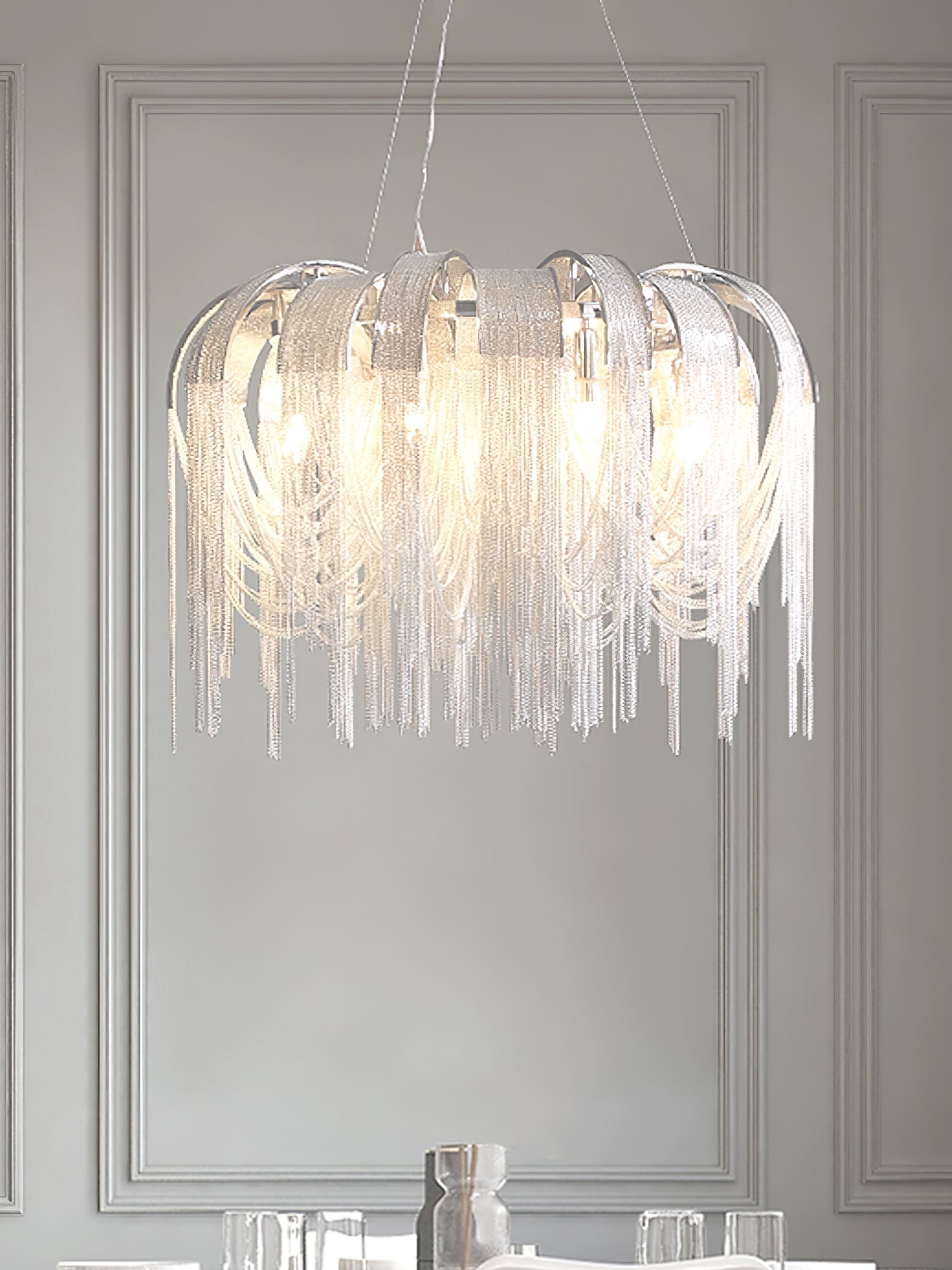 Modern Draped Metal Chain Chandelier LED Gasolier Lighting in Rose Gold and Chrome