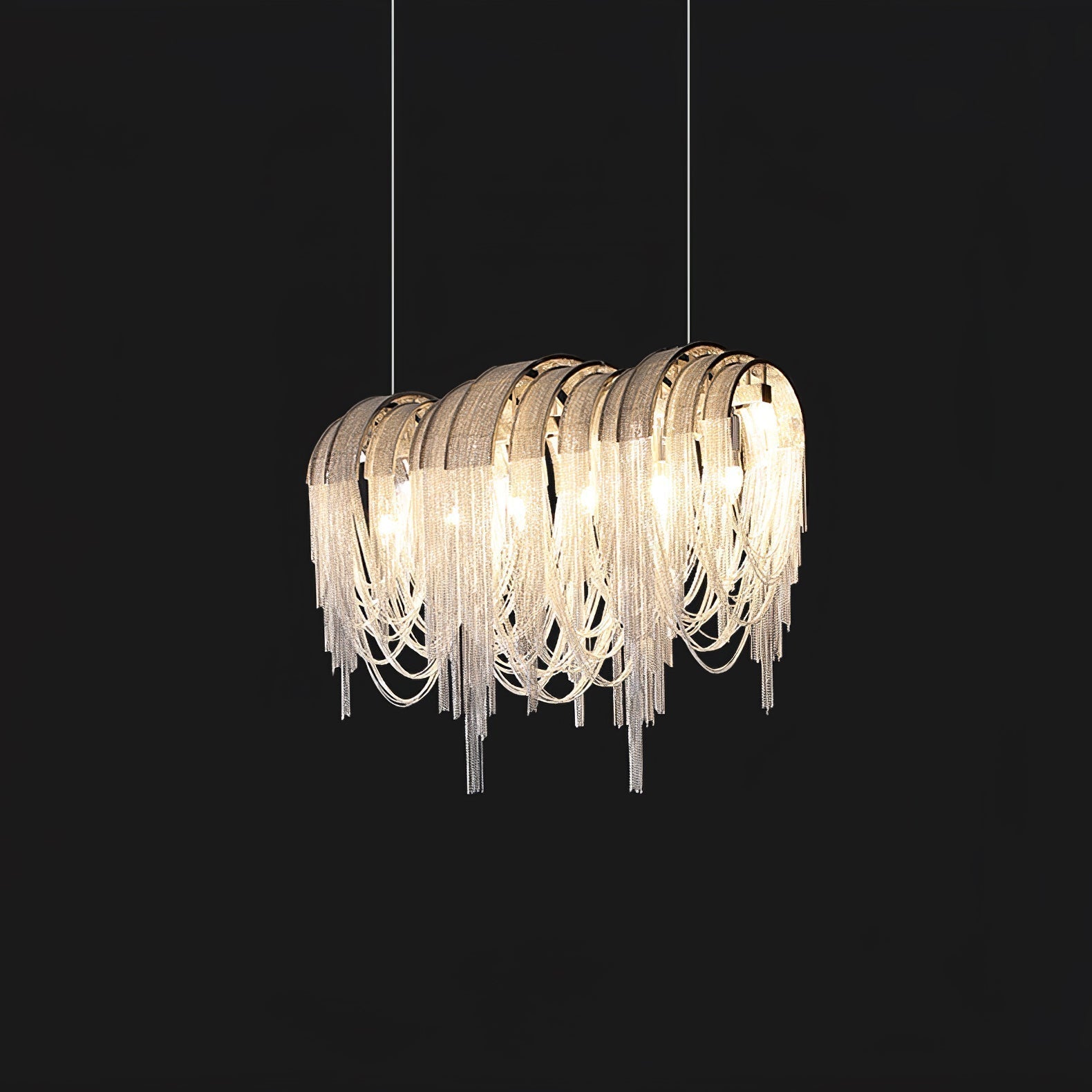 Modern Draped Metal Chain Chandelier LED Gasolier Lighting in Rose Gold and Chrome