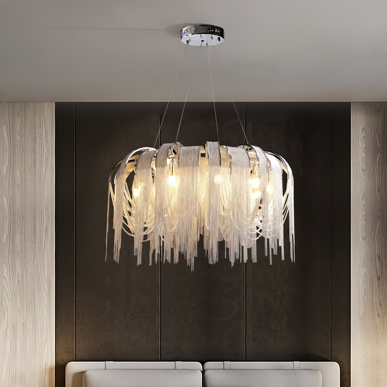 Modern Draped Metal Chain Chandelier LED Gasolier Lighting in Rose Gold and Chrome