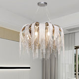 Modern Draped Metal Chain Chandelier LED Gasolier Lighting in Rose Gold and Chrome