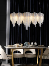 Modern Draped Metal Chain Chandelier LED Gasolier Lighting in Rose Gold and Chrome