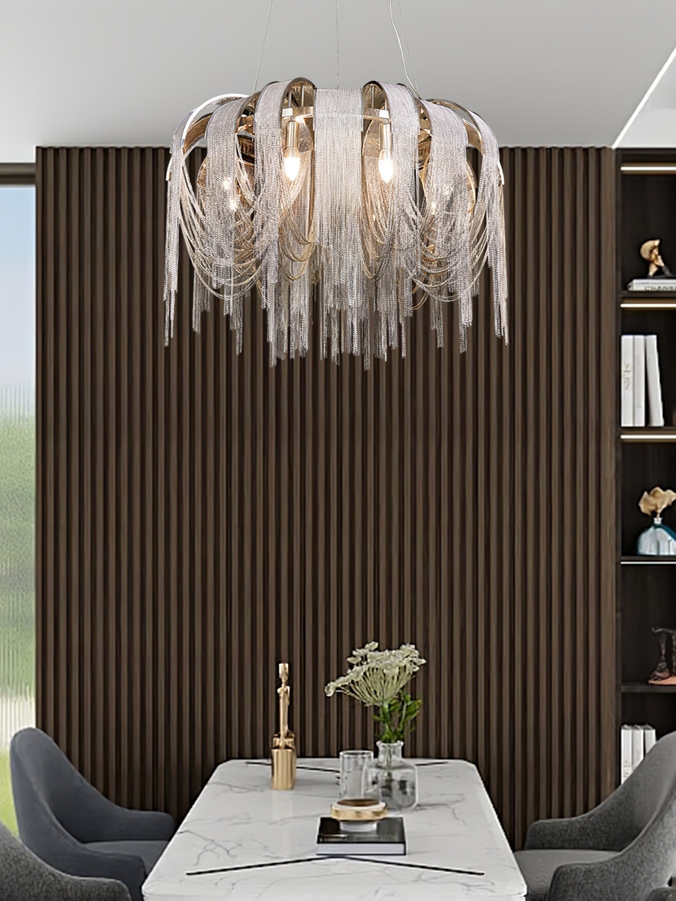 Modern Draped Metal Chain Chandelier LED Gasolier Lighting in Rose Gold and Chrome