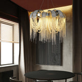 Modern Draped Metal Chain Chandelier LED Gasolier Lighting in Rose Gold and Chrome