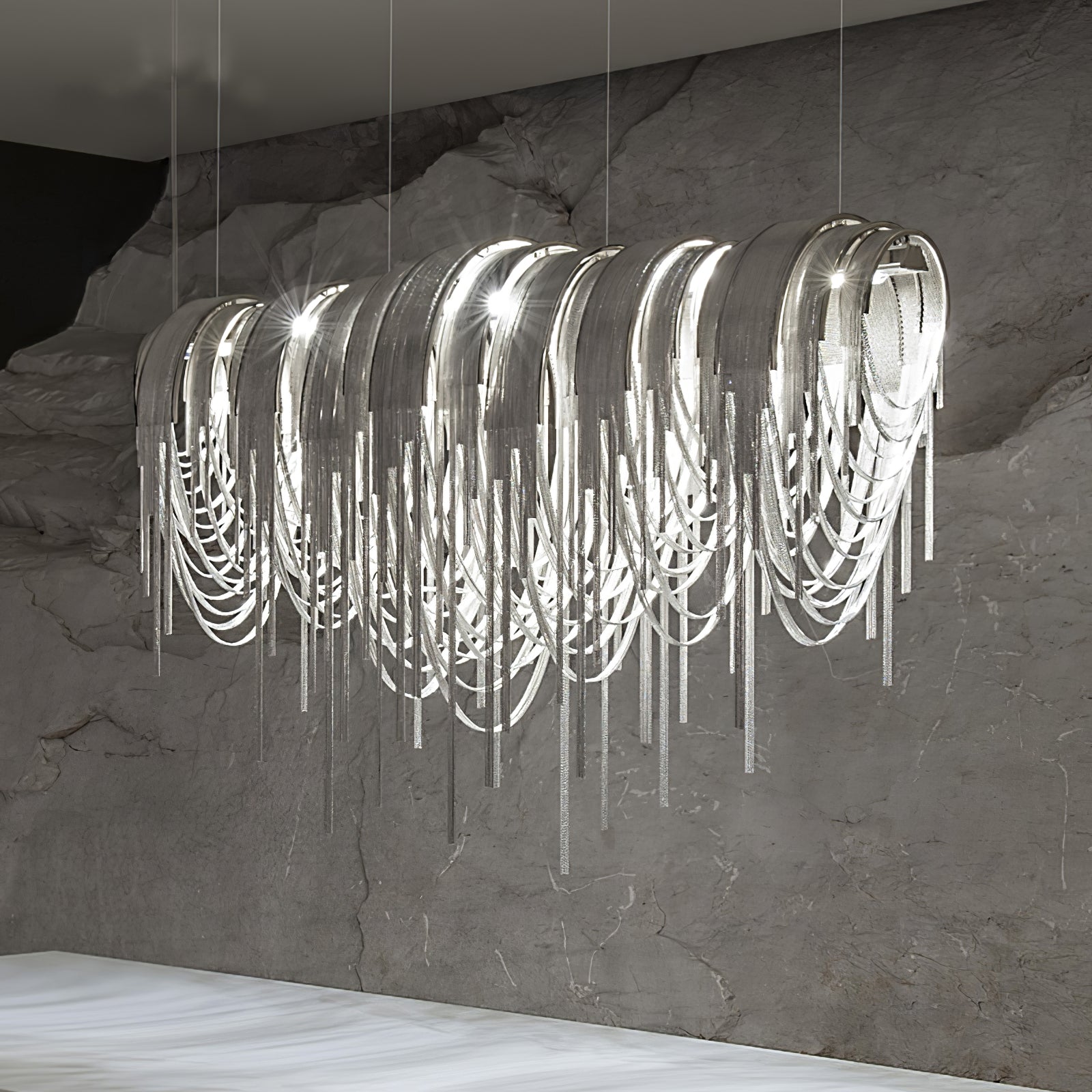 Modern Draped Metal Chain Chandelier LED Gasolier Lighting in Rose Gold and Chrome