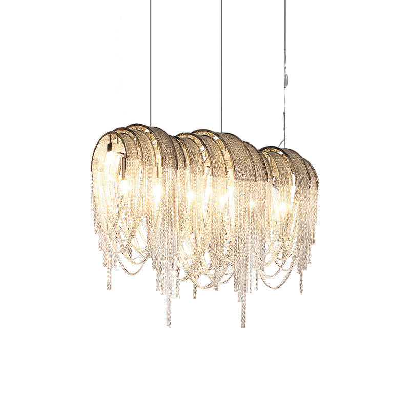Modern Draped Metal Chain Chandelier LED Gasolier Lighting in Rose Gold and Chrome