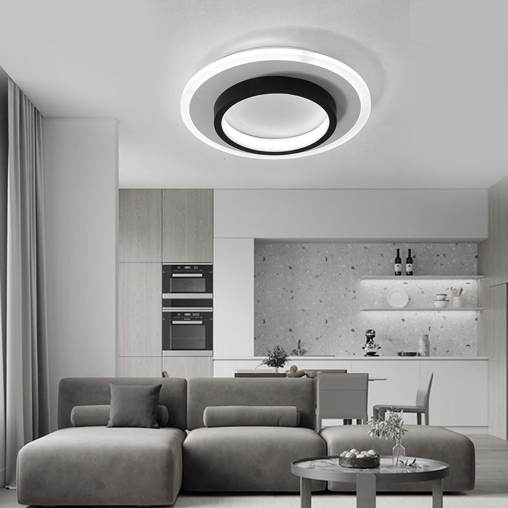 Modern Dual Circle LED Flush Mount Ceiling Light Minimalist Black and White Metal Lighting Fixture