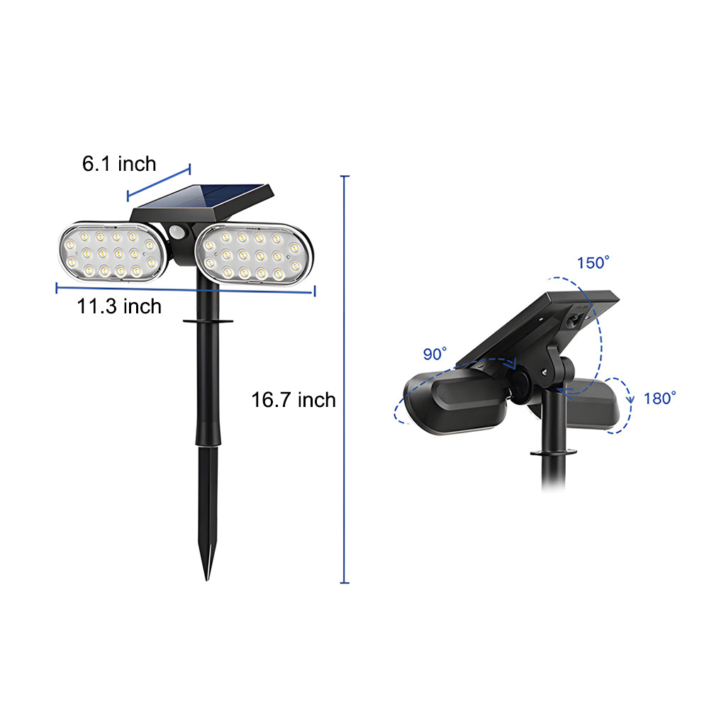 Modern Dual Head Outdoor Solar Motion Sensor Security Spotlight Rotatable LED Path Light