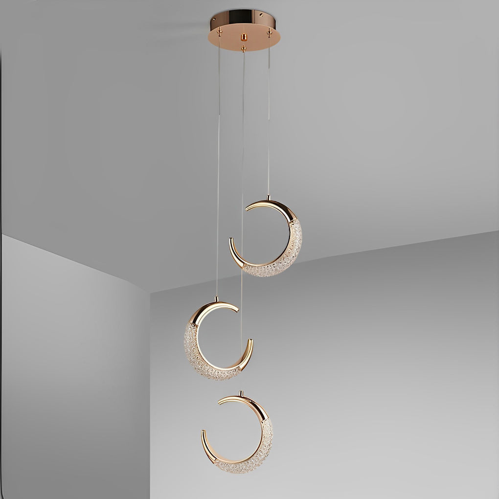 Modern Electroplated Crescent Moon LED Pendant Light Fixture for Living Room