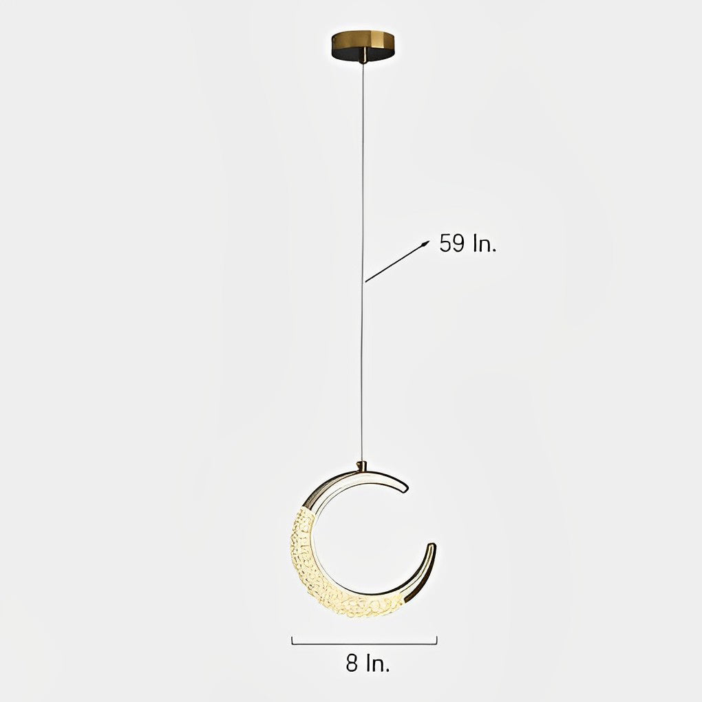 Modern Electroplated Crescent Moon LED Pendant Light Fixture for Living Room